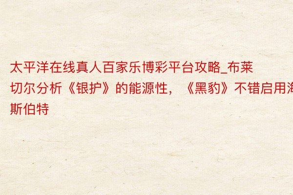 太平洋在线真人百家乐博彩平台攻略_布莱切尔分析《银护》的能源性，《黑豹》不错启用海斯伯特