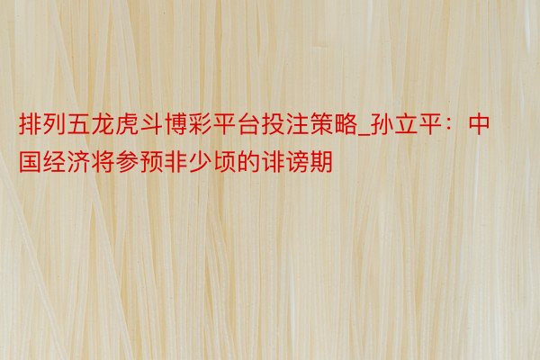 排列五龙虎斗博彩平台投注策略_孙立平：中国经济将参预非少顷的诽谤期